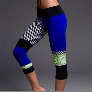 Onzie blue bright print check checkered block leggings capris size CH